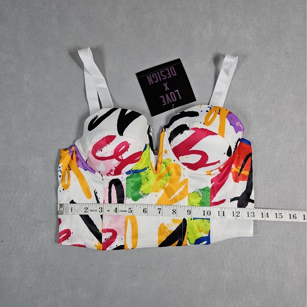 Love By Design Juniors Abstract Print Bustier Corset Crop Top Size Small NWT - Picture 9 of 10